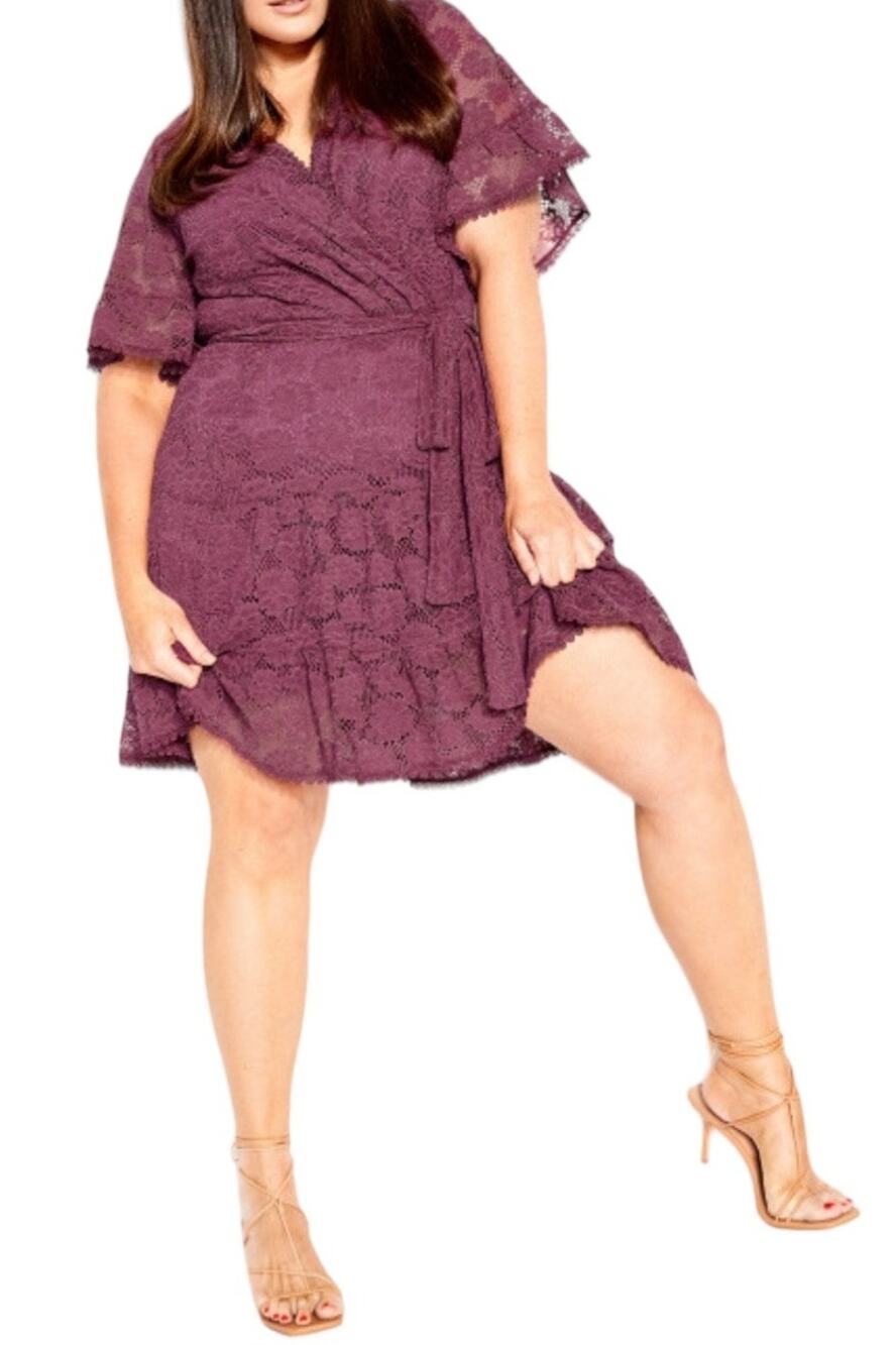 City Chic dress Garden Kiss lace v neck dark pink size XXL/24